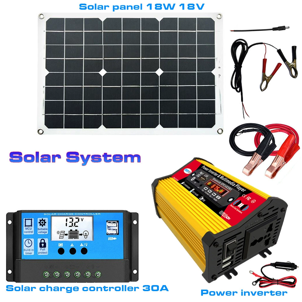 Universal set solar-powered, battery, controller, 300W, 18W, 30A