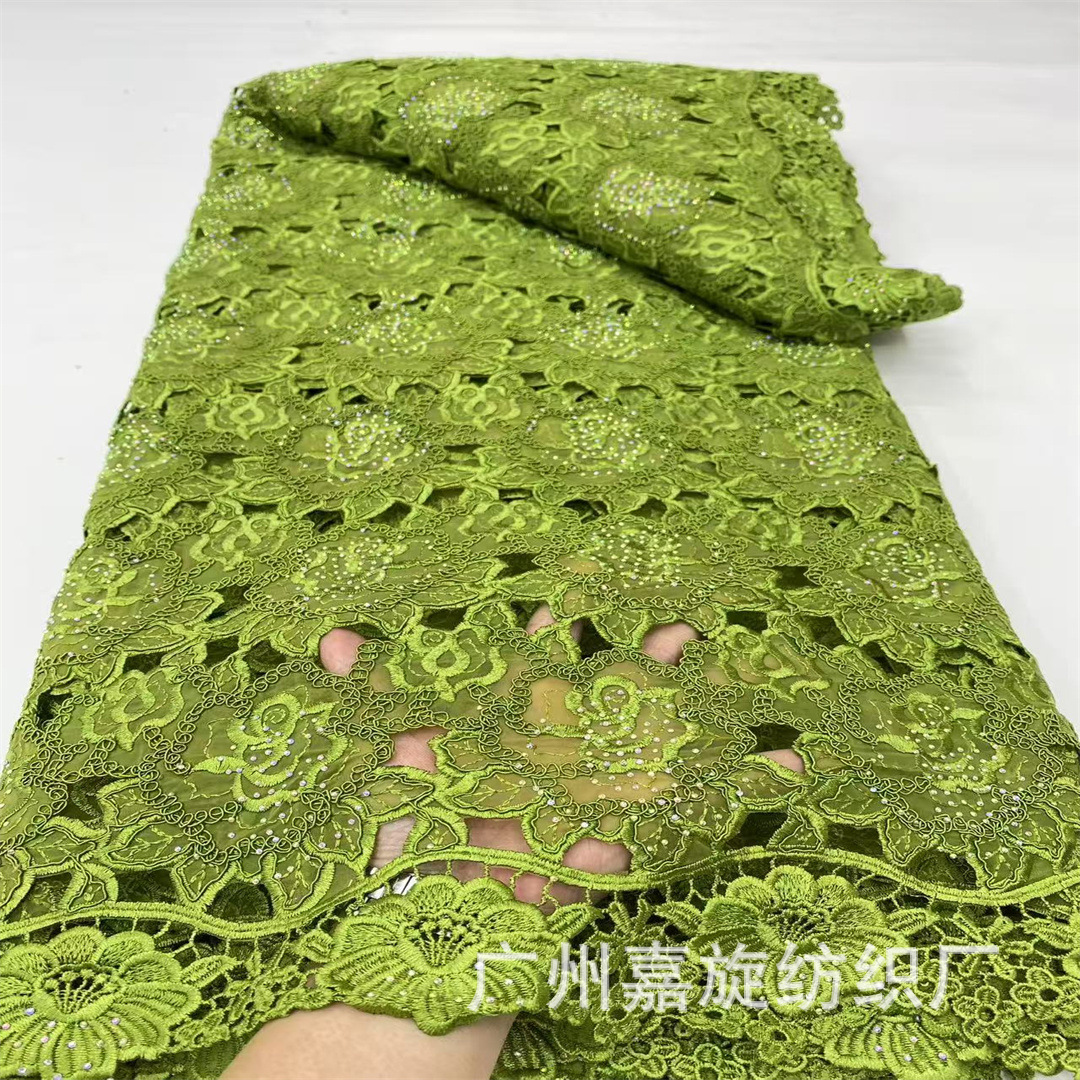 Tela de encaje africana con bordado floral de cordón de hueso europeo y americano de verano, tela bordada con pedrería para ropa de mujer. image 4