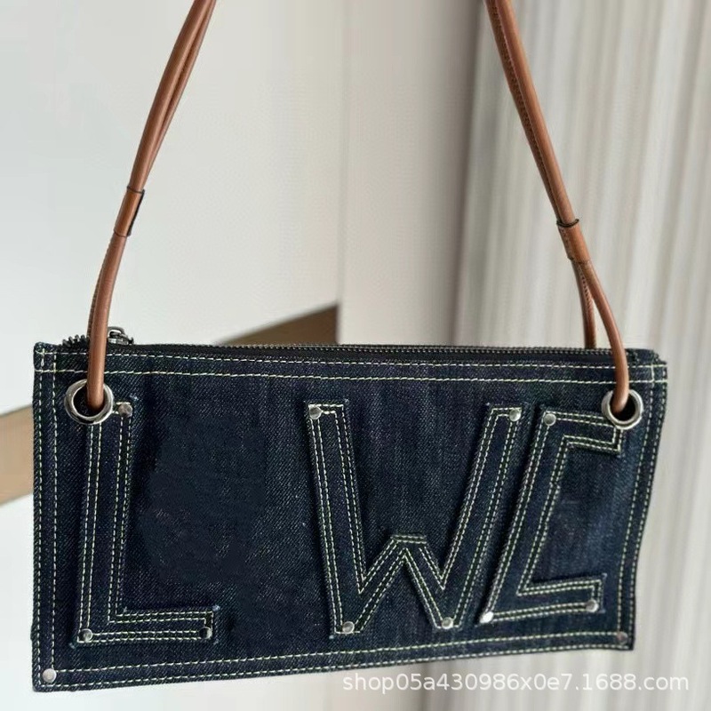 クロスボディ海外中古レトロデニムパッチワーク刺繍柄ハンドバッグ横型トートバッグパッチワークキャンバスバッグ|undefined