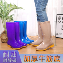 高筒雨鞋女士长筒雨靴金象水鞋子牛筋底高跟厨房加绒防水胶鞋