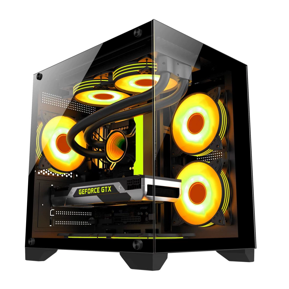 Desktop computer case MATX, tempered glass side panel, back wiring, USB 3.0