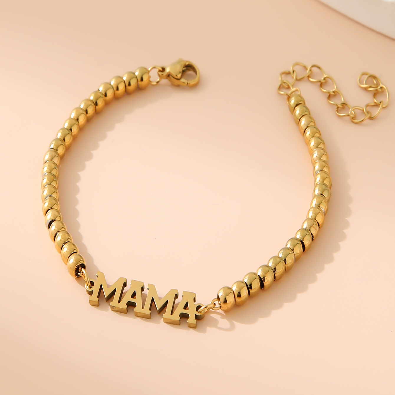 38g Weight 18K Gold Plated Plating Material 304 Stainless Steel Pendant Material Bracelets Classification 304 Stainless Steel Chain Material Beaded Chain Chain Type 1 Piece Quantity Holiday, Daily Occasion 304 Stainless Steel Material Mother'S Day Festival Letter Pattern All Seasons Season Women's Gender Plating Design Simple Style, Classic Style Style Simple Style Classic Style Letter 304 Stainless Steel 18K Gold Plated Beaded Chain Bracelets In Bulk 4