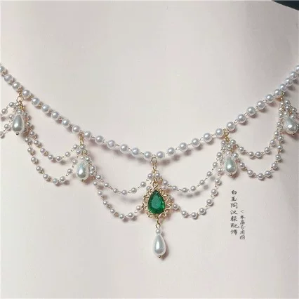 Multi-layer Necklace Soft Wreaths Antique Hanfu Accessories Imitation Pearl Lolita Retro Collarbone Collar Fairy Niche