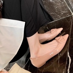 现货秒发~葡萄妈同款气质小尖头名媛风V扣百搭浅口平底单鞋女春夏