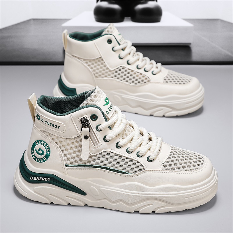 Tejido de malla personalizado primavera y verano nuevos zapatos casuales de moda de tacones planos versátiles diarios cómodos zapatos blancos transpirables para hombres