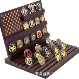 跨境木质纪念币收纳架桌面勋章硬币展示架多层游戏币奖牌整理架