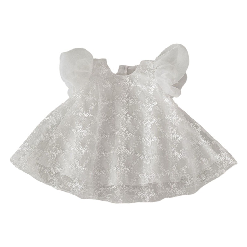 Ins verano niñas bebé 0-4 años princesa infantil ropa de banquete de 100 días burbuja manga corta falda de encaje de algodón