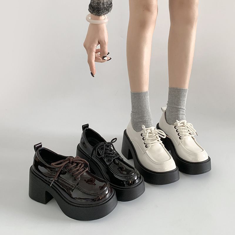 French Retro British Style Versatile Thick-Soled Small Leather Shoes for Women 2024 Summer New Style with Skirt Deep Mouth Thick Heel Shoes