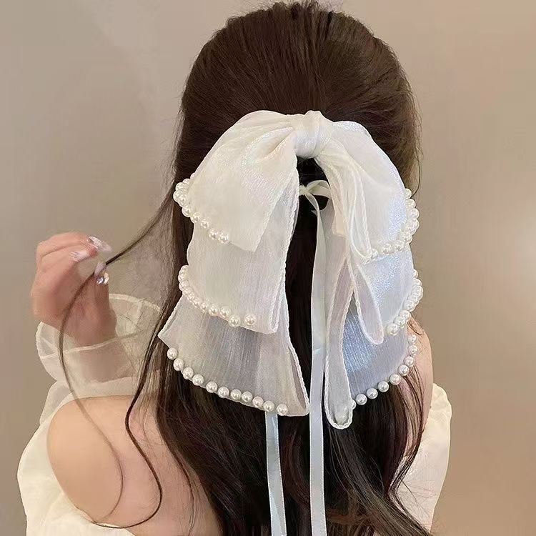 网红碎花大蝴蝶结飘带抓夹森系高级感后脑勺鲨鱼夹雪纺布艺马尾夹|undefined