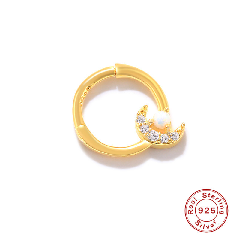 S925 plata de ley relámpago súper flash con incrustaciones de joyas de perforación estilo europeo y americano INS estilo francés exagerado mini pendientes pequeños anillo de nariz