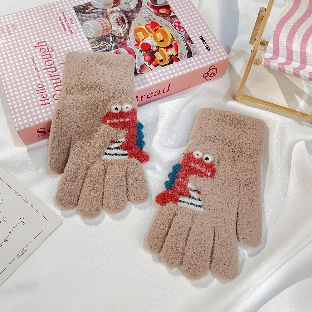 Niños guantes de conejo de orejas largas lindos y cálidos, cinco dedos, escritura de punto a prueba de frío y viento, guantes para niñas