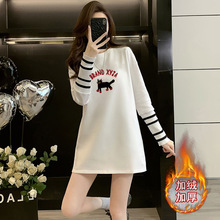 2025新款孕妇德绒长袖T恤女宽松胖MM遮肚秋冬上衣加绒加厚打底衫