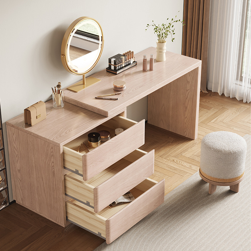 Dormitorio de madera maciza moderno y simple nórdico pequeño tipo de madera de cera blanca mesa de maquillaje de dormitorio mesa de maquillaje de madera tronco