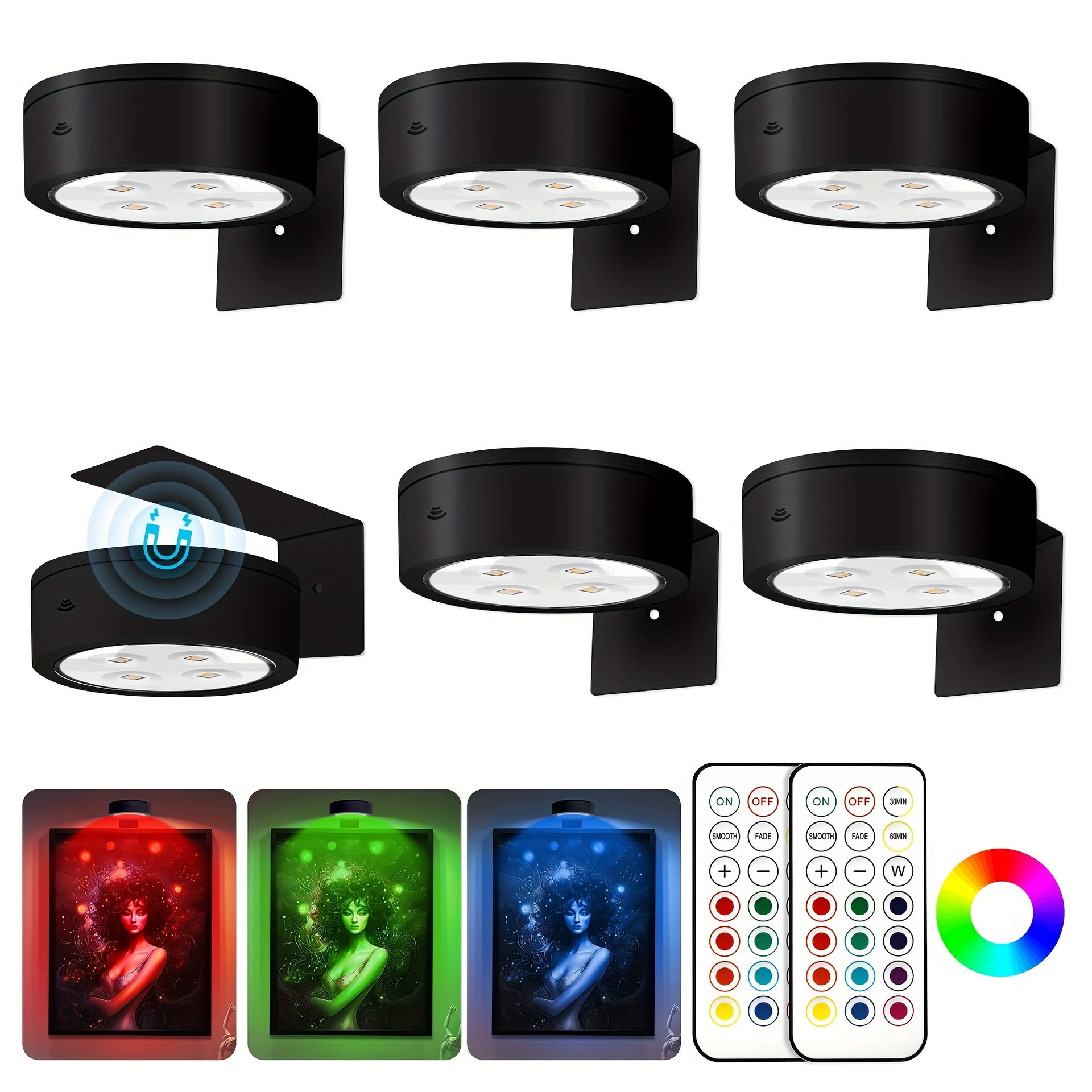 Настенный светильник для картин 3 шт., светодиодный RGB, магнитный, 13 цветов, с пультом