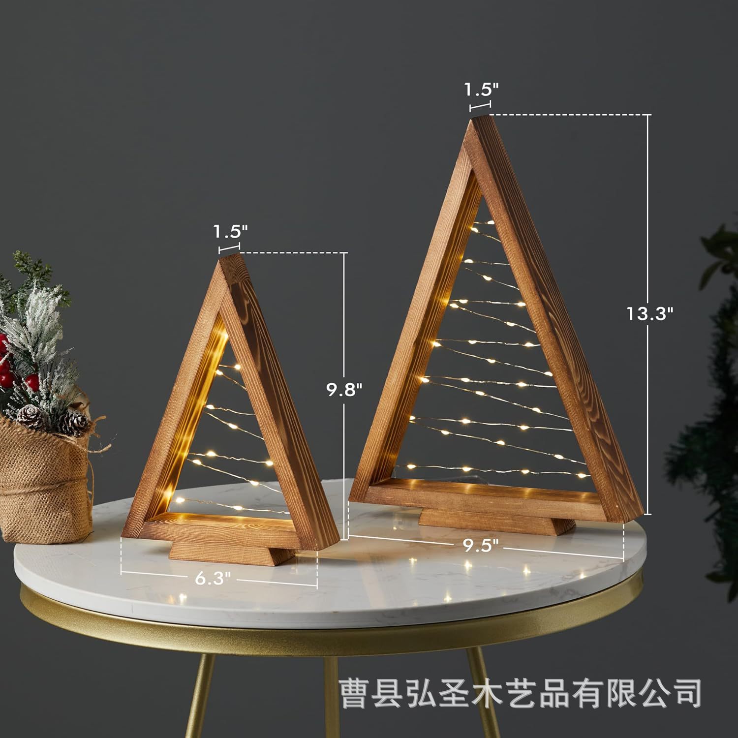 Árbol de Navidad de madera con decoración de mesa ligera, mesita de noche de dormitorio tridimensional, estante triangular de decoración pequeña