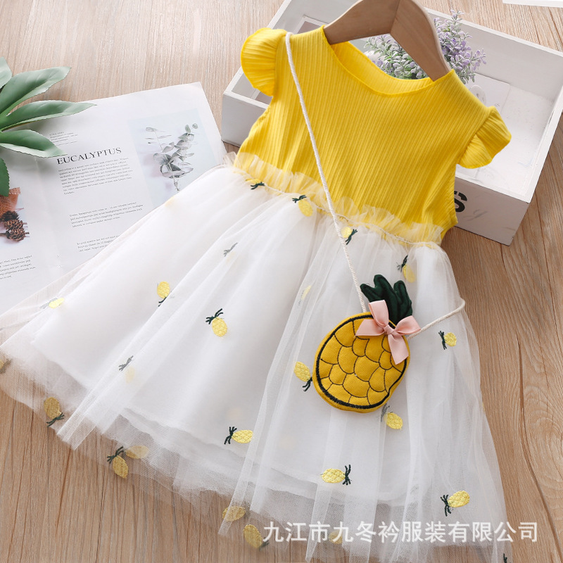Girls' dress 2021 summer baby girls' baby exotic mesh pineapple skirt children's short sleeve vest princess skirt