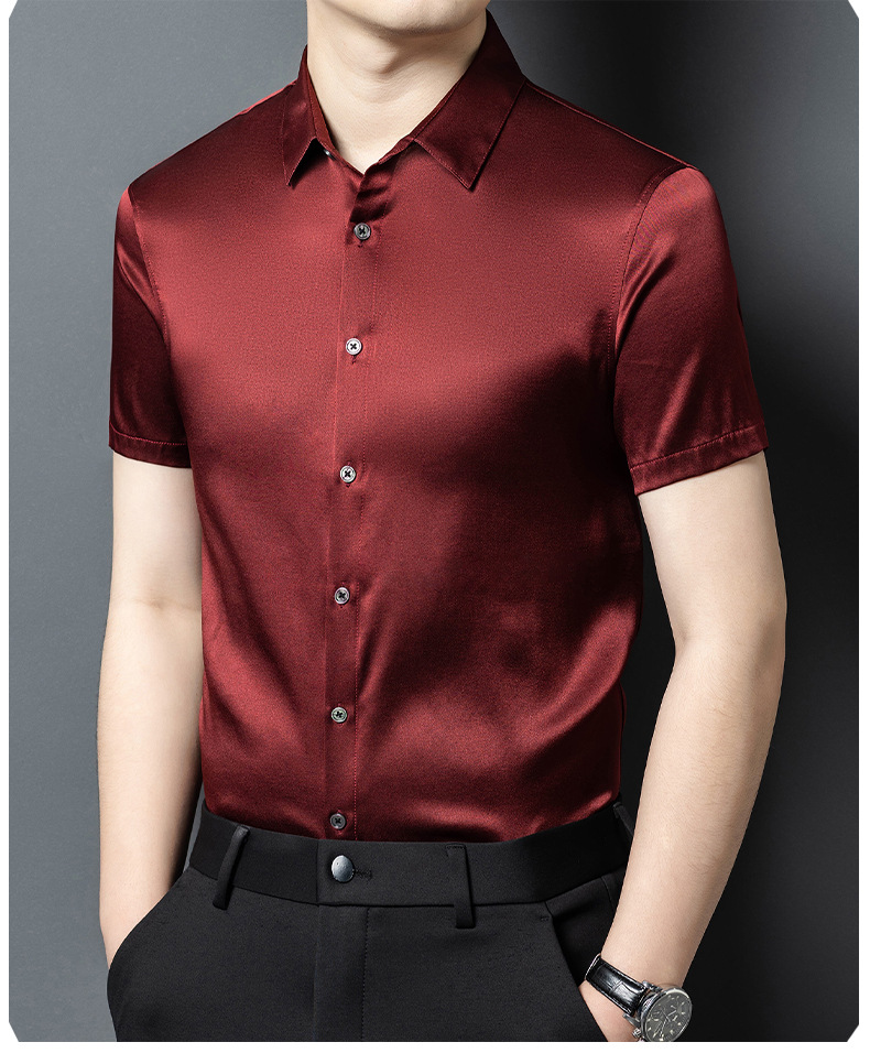 Áo sơ mi nam lụa tơ tằm ngắn tay cao cấp — Xanh hải quân HT0292 chi tiết 9