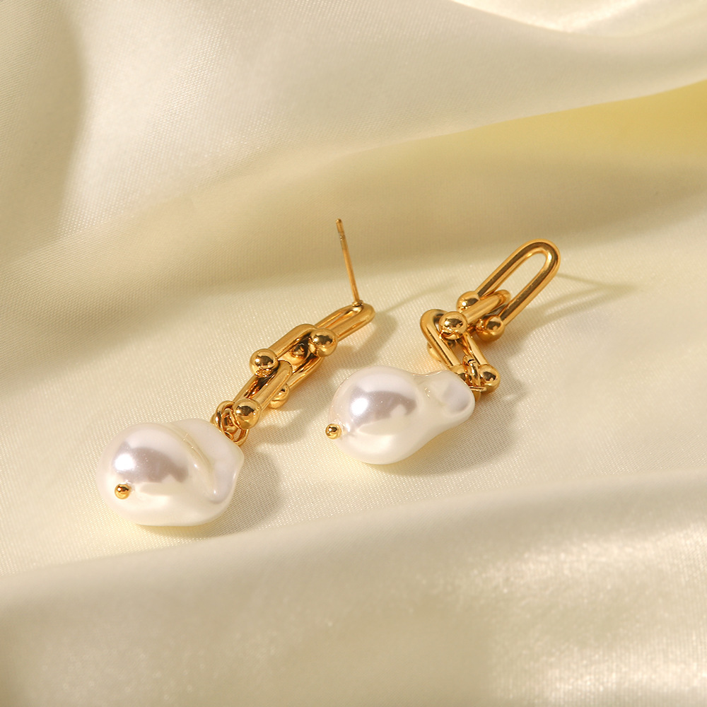 Fashion Geometric Stainless Steel Gold Plated Pearl Drop Earrings 1 Pair display picture 4