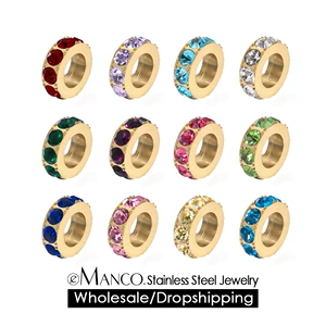 Stainless Steel Diamond-Encrusted Large Hole Spacer Spacer Beads DIY Jewelry Accessories Ins Necklace Pendant Gold-Plated Handmade Accessories