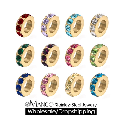 Stainless Steel Diamond-Encrusted Large Hole Spacer Spacer Beads DIY Jewelry Accessories Ins Necklace Pendant Gold-Plated Handmade Accessories
