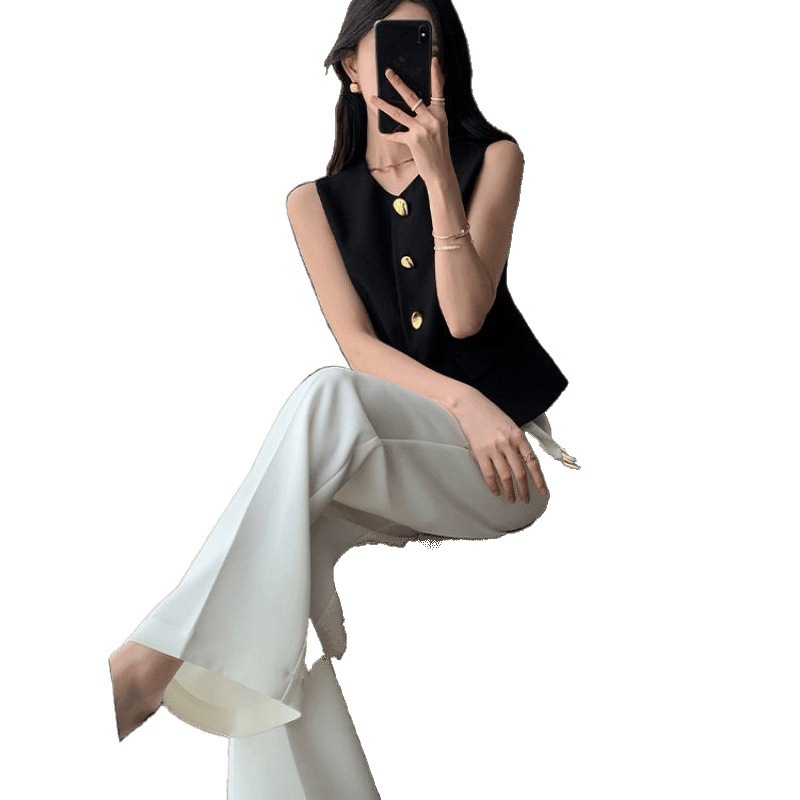 2025 春スーツベスト女性の黒スリムフィット人気の気質多用途ノースリーブトップ薄型ファッション|undefined
