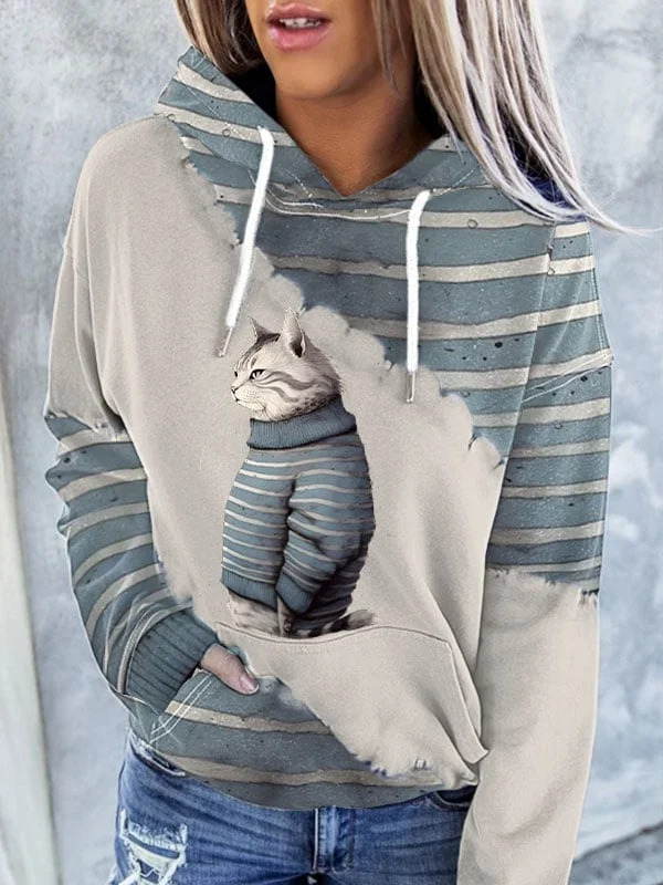 Cross-border supply Amazon 2023 autumn and winter New European and American women's casual printed hooded sweater long sleeve AliExpress