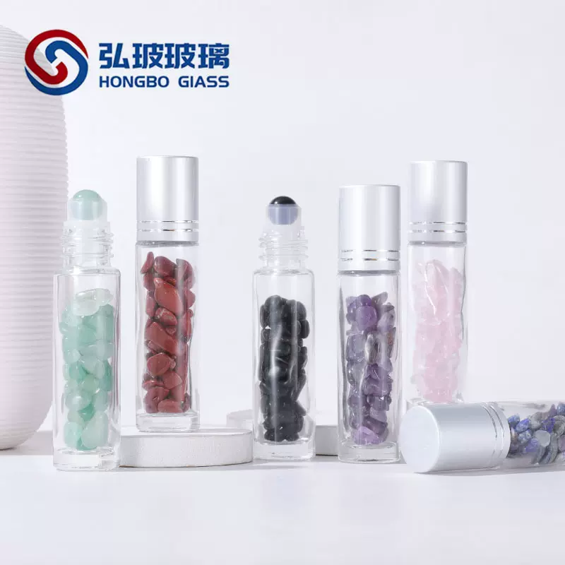 现货滚珠瓶10ml 水晶玉石走珠瓶装碎石 玻璃精油瓶 香水分装用