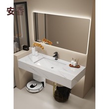 c8X现做亮面岩板一体浴室柜组合酒店款卫生间简约小户型洗手台洗