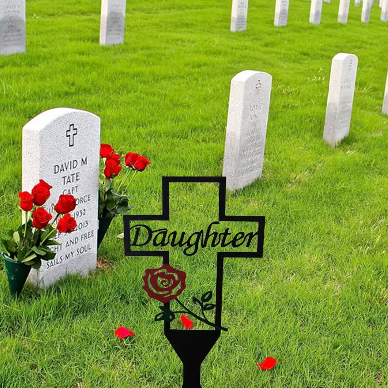 Cross Border Metal Cemetery Grave Memorial Stake Cemetary Deceased Relatives with Point Decorative Crafts Lawn Outdoor Funeral