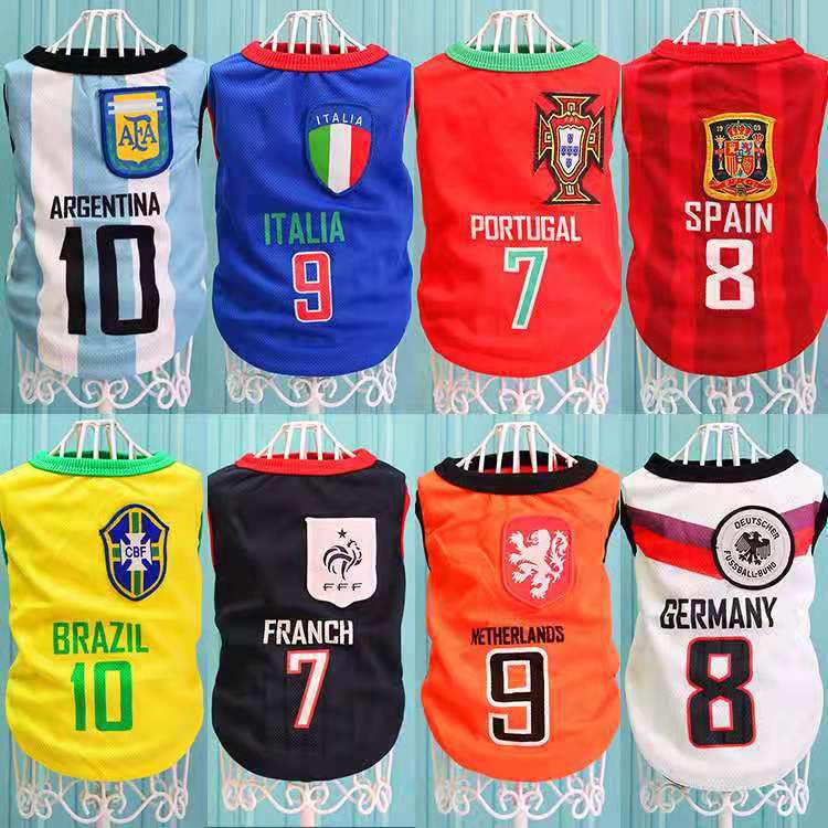 Dog World Football Cup Spring and Summer Dog Vest Teddy Golden Retriever Samoyed Small, Medium and Large Dog Pet Clothes
