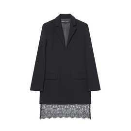 外贸单！2025欧美冬季气质翻领长袖黑色蕾丝西装连衣裙女9263199