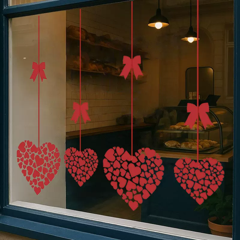 跨境情人节粉色红色爱心节日派对气氛求婚玻璃窗贴纸pvc自粘墙贴