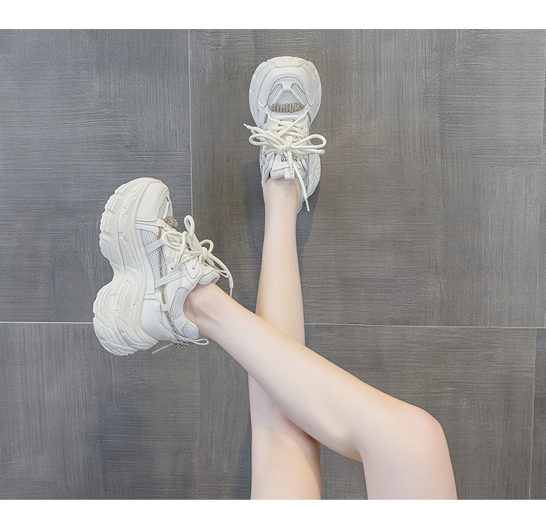 Giày sneaker nữ chunky đế dày phong cách Hàn Quốc, đính đá thời trang, phù hợp người thấp bé — M2803 màu xám, M2803 màu be chi tiết 18