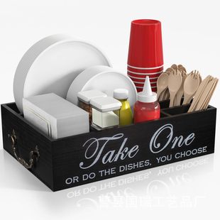 Wooden tableware storage classification box household tableware storage box with handle wooden countertop knife fork plate storage box