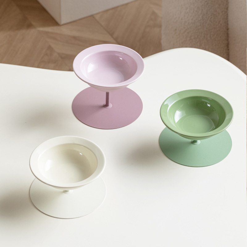 Cerámica alta pie de gran calibre de alto valor facial mascota gato plato volador cuello protector columna cervical anti derrumbe granos beber tazón de agua tazón