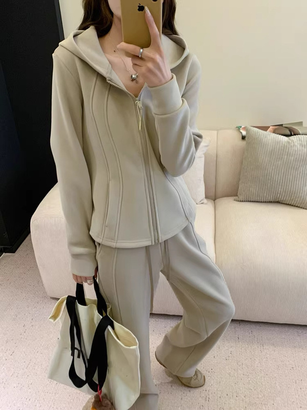 桑坡新款露露三代防风加厚款绵羊毛套装女保暖显瘦连帽运动两件套|undefined