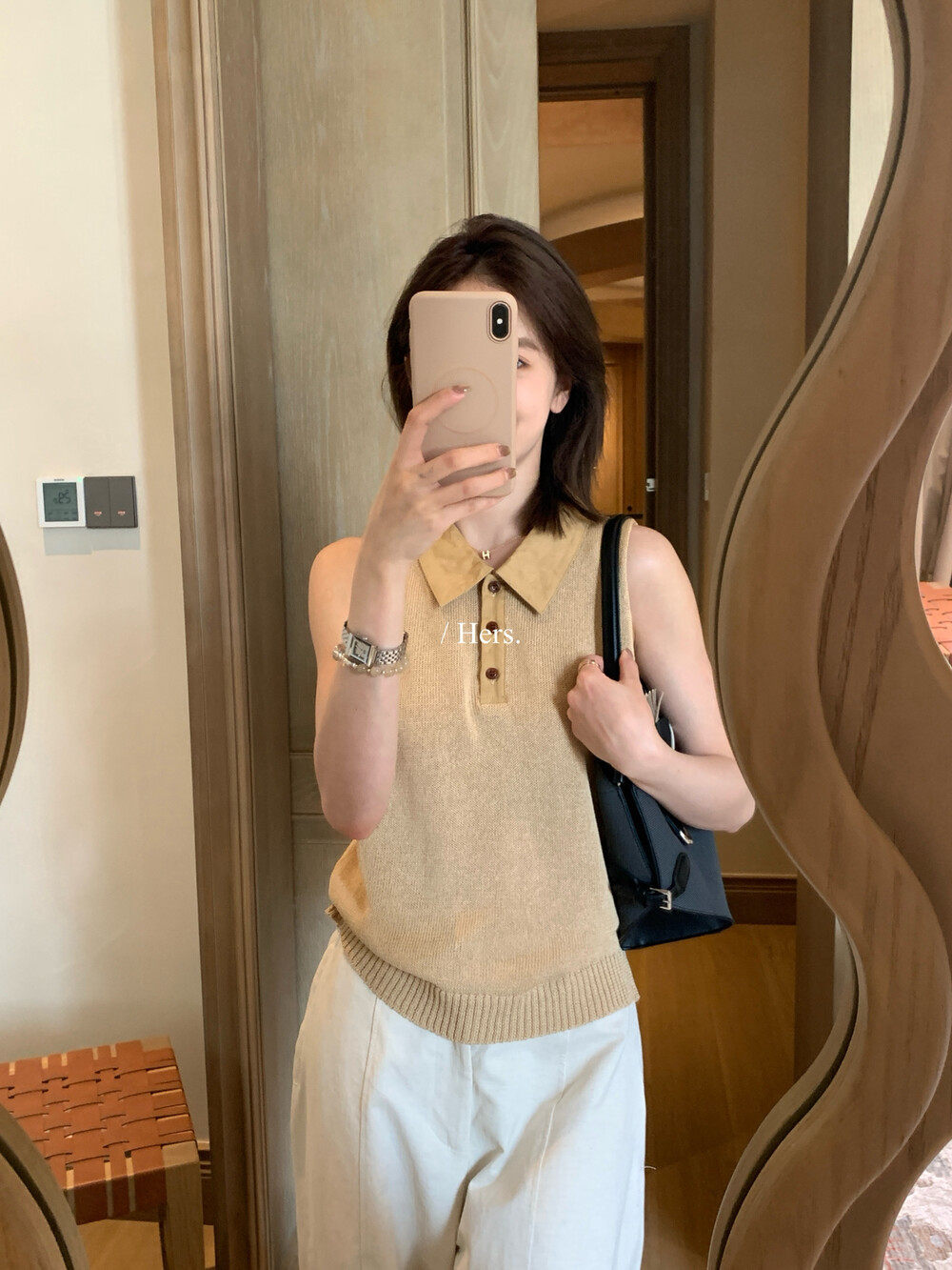 Áo len cổ lọ nữ không tay phong cách cổ điển — Màu cà phê, Vàng thẻ, màu trắng chi tiết 4