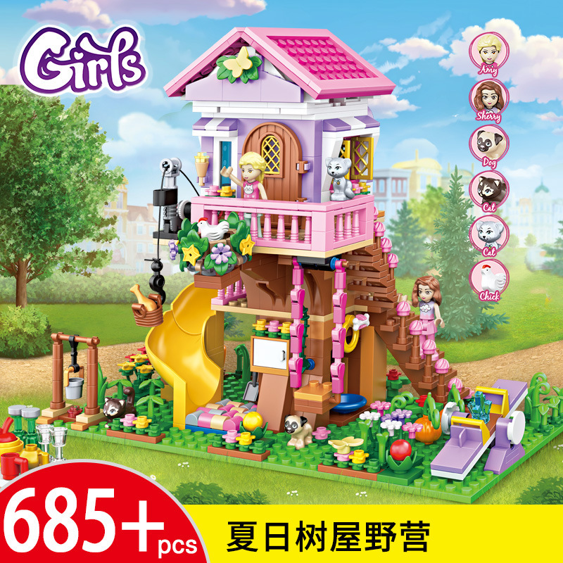 Chaobao 7676 Summer Tree House Camping Dream Tree House Small Particles Chinese Building Blocks Creative Girls Toys Cross Border