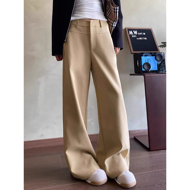 现货厂家批发 西装高腰卡其色阔腿裤女 新款显瘦宽松直筒裤子 女|undefined