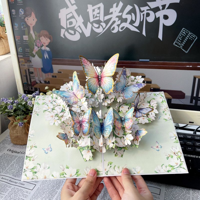 新しい教師の日立体グリーティングカード 3D 花束誕生日カード感謝祭ギフト教師のためのクロスボーダー工場卸売|undefined