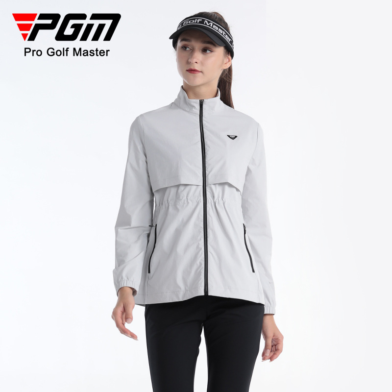 Áo khoác golf nữ cổ đứng chống nước, eo thắt dây, phù hợp mùa thu đông — YF619-màu xám nhạt, YF619-Đen, YF619-màu trắng