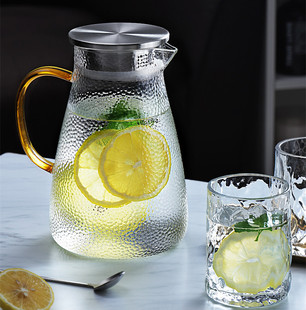 Glass Hammered Texture Large-Mouth Heat-Resistant Cold Water Pitcher for Tea and Juice, High Borosilicate Juice Pitcher, Japanese-Style Cold Water Pitcher