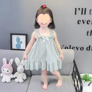 Girls Nightgown Summer Thin Small and Medium-Sized Kidsren's Suspender Pajamas Little Girl Home Clothes Princess Style Cute Skirt