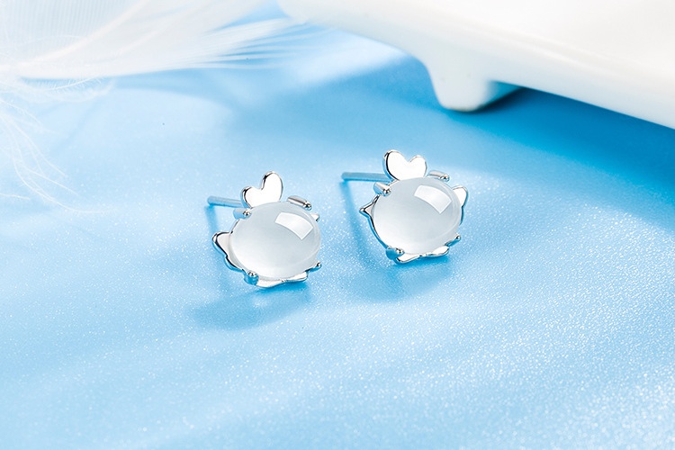 Fashion Cat Copper Ear Studs Inlay Natural Stone Copper Earrings 1 Pair