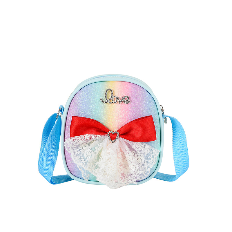 Dolce arco de encaje, bolso de hombro de niña, mini lindos bolsos de cambio arco iris, nuevos bolsos para niños con sequillas
