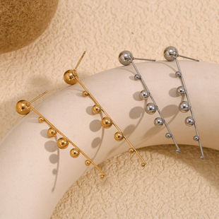 European and American Fashion Stylish Creative Niche Popular Earrings Stainless Steel Plated 18K Gold Popular Beads Tassel Earrings for Women