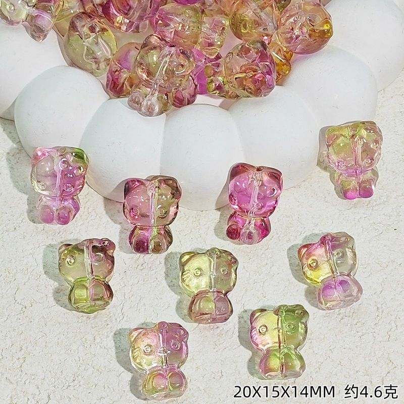 立体KT猫琉璃散珠直孔捷克透明猫咪配件DIY手链项链材料珠子吊坠|undefined