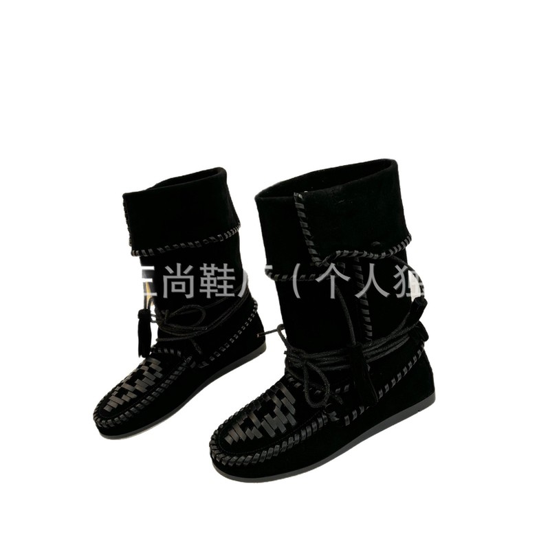广州高端品质25手工编织绑带显瘦高靴女流苏复古度假风堆堆靴女靴|undefined