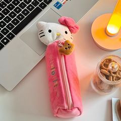 新しいかわいい漫画縦ストリップ kt 猫学生鉛筆バッグ大容量ガーリーハート文具バッグ高価値収納袋