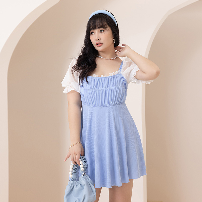 Verano Nuevo más tamaño traje de baño de las mujeres 200kg adelgazamiento carne que cubre estilo conservador vestido de una pieza traje de baño de aguas termales